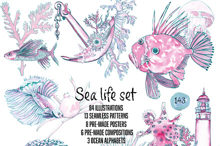 Sea life - big watercolor set