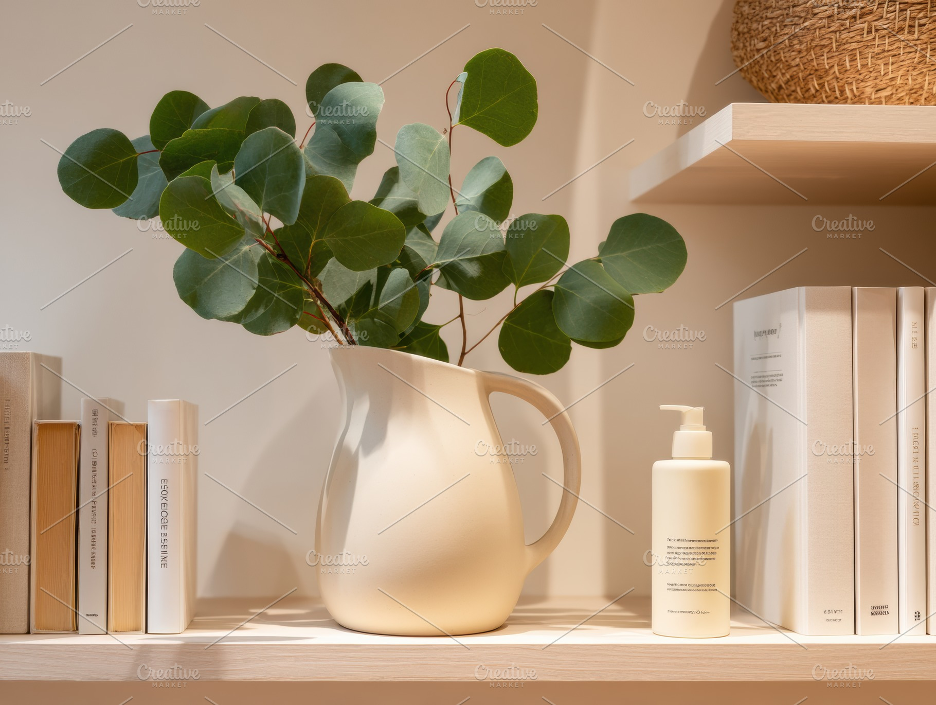 Modern ceramic pitcher & fig leaves, an Architecture Photo by Virgo Studio