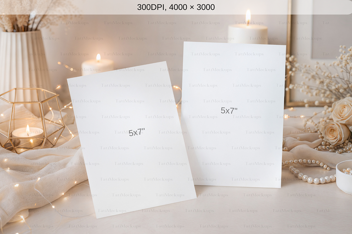 Two Vertical Invitation Cards Mockup, a Product Mockup by TatiMockup (Photo 2 of 4)