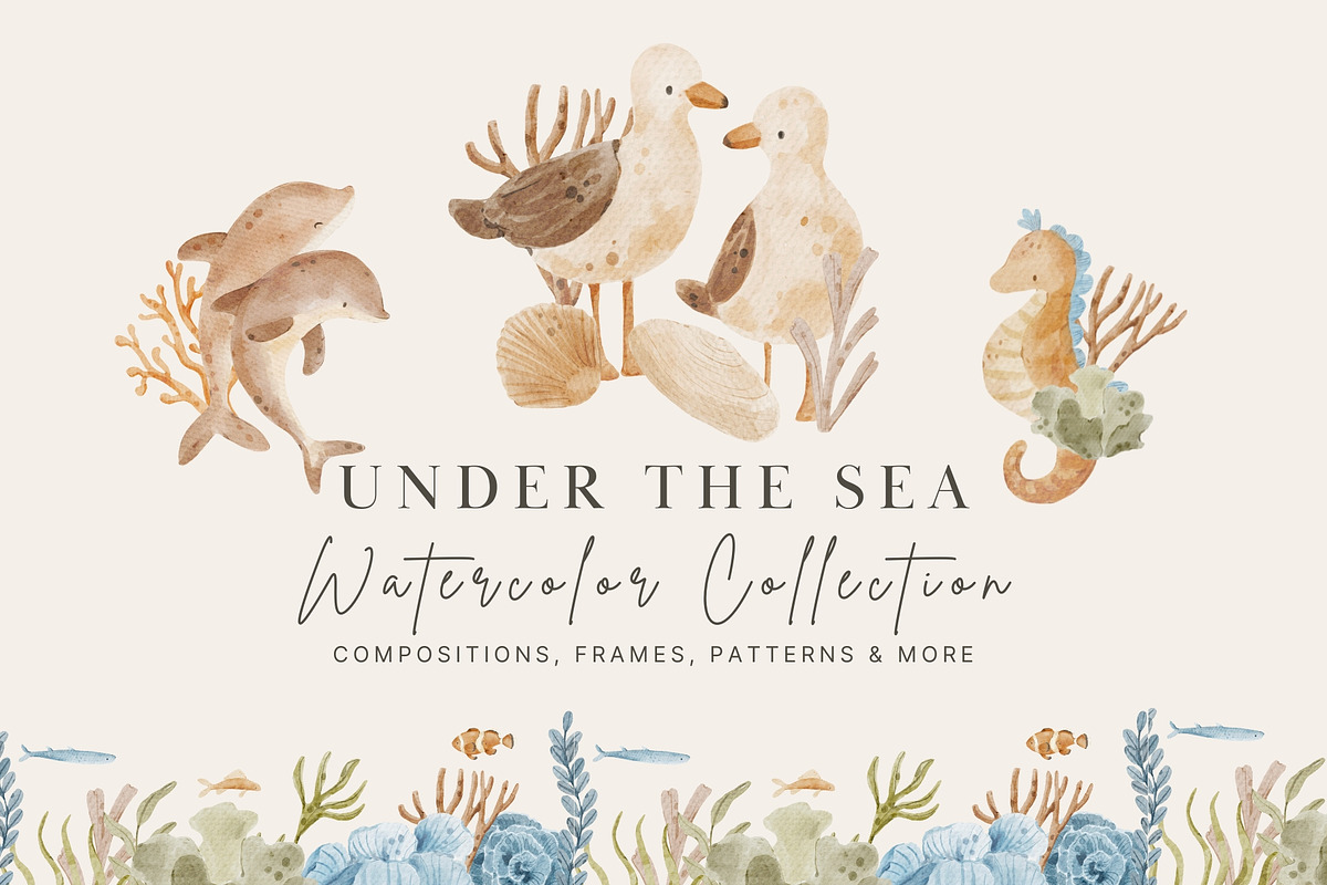 Watercolor Under Sea Collection, an Animal Illustration by Jenteva Art (Photo 1 of 14)