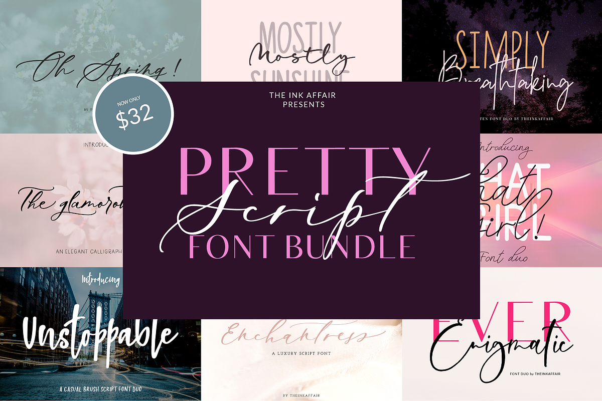 Pretty Script Font Bundle, a Script Font by theinkaffair