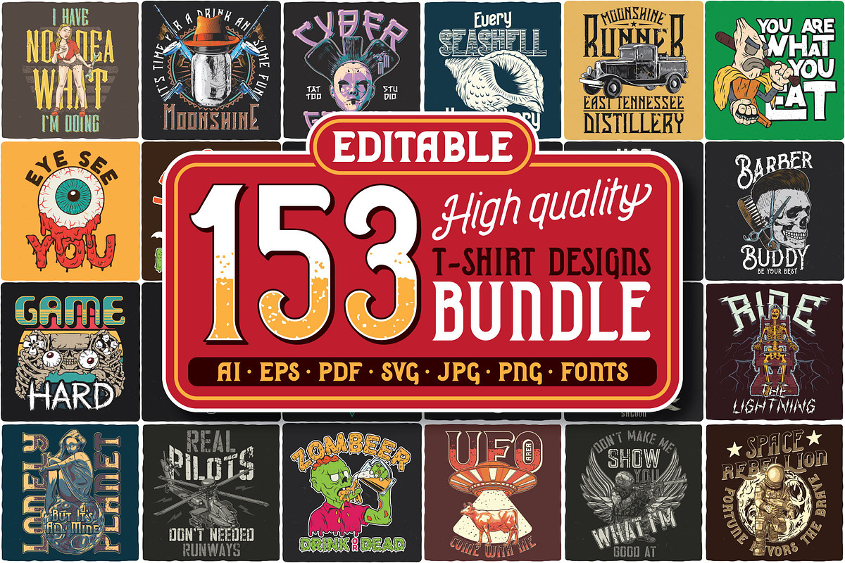 153 editable tshirt designs BUNDLE, a Decorative Illustration by VozzyStock (Photo 1 of 6)
