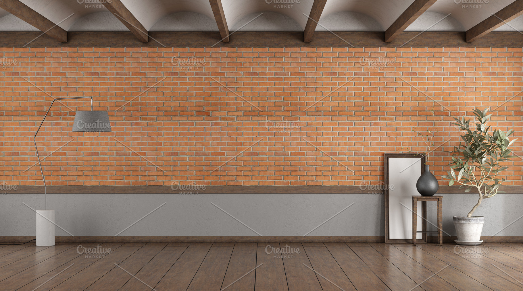 Empty room with brick wall and vault, an Architecture Photo by Archideaphoto