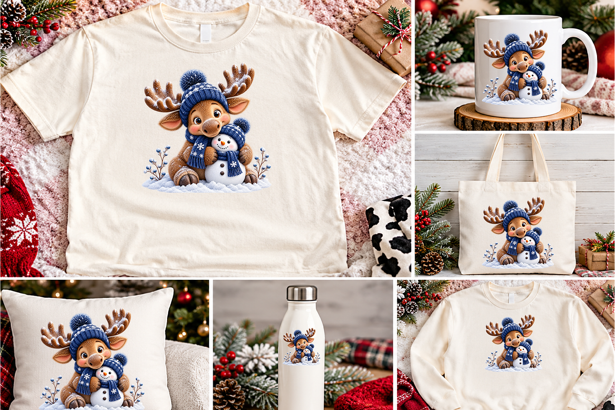 Snowy Reindeer Hugging Snowman, a Seasonal Illustration by Printable Design Store (Photo 2 of 3)