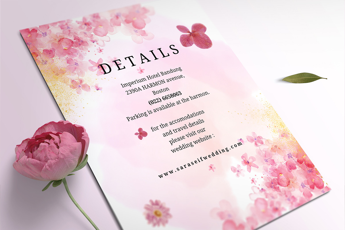Pink Flowers Wedding Invitation Set, an Invitation Template by Aarley Kaiven (Photo 4 of 6)