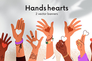 Hands with hearts together banners, a Person Illustration by Good Studio