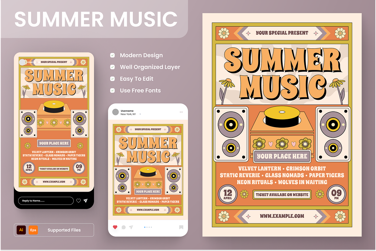 Summer Music Festival Flyer Set, a Flyer Template by Annora Studio (Photo 1 of 6)