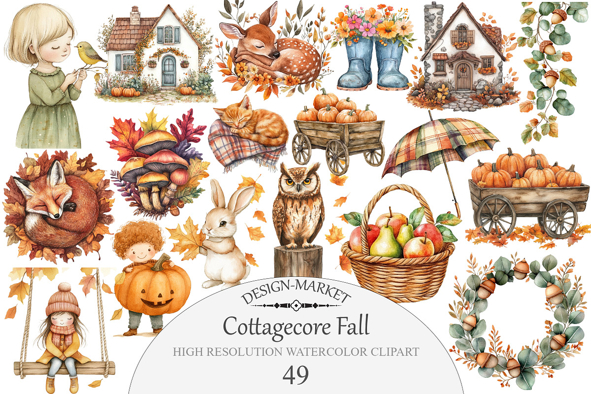 Cottagecore Fall Clipart, an Illustration by Design Market (Photo 1 of 5)