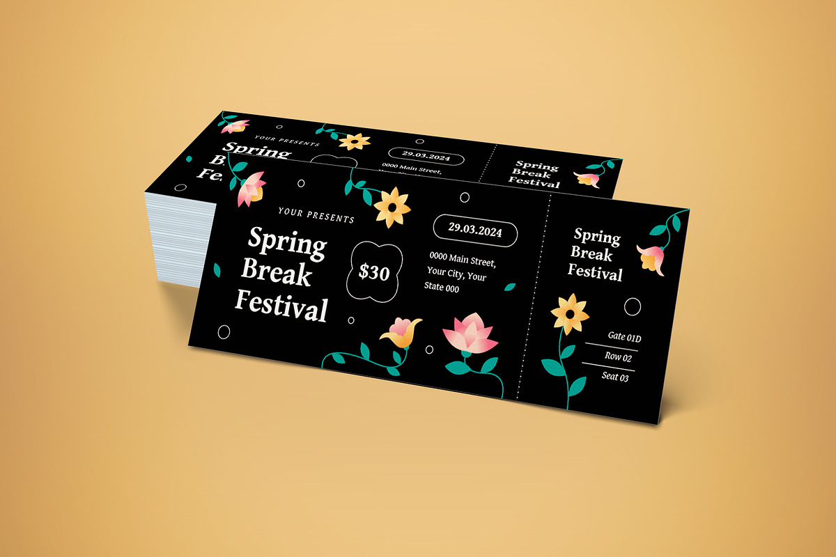 Spring Break Festival Ticket, a Card Template by graphicook (Photo 2 of 3)