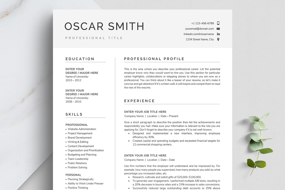 Modern Resume/CV Template - OSCAR, a Resume Template by TheStandOutResume (Photo 1 of 10)