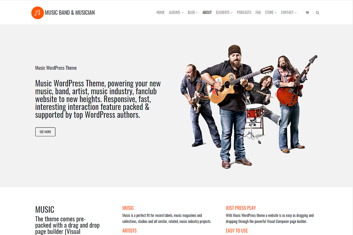 Music Band Musician WordPress Theme, a WordPress Template by Visualmodo (Photo 3 of 18)
