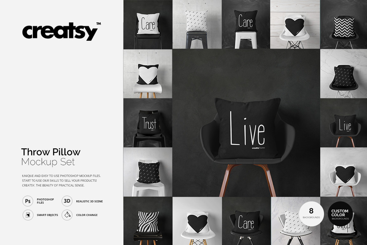 Throw Pillow Mockup Set, a Household Mockup by creatsy2 (Photo 1 of 13)