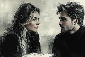 Artistic depiction of a man and woman having an intimate conversation, an Illustration by AS photostudio