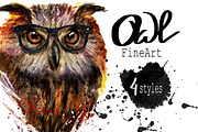 Set owls fineart .4 styles, an Animal Illustration by art_mouse (Thumbnail 1 of 5)