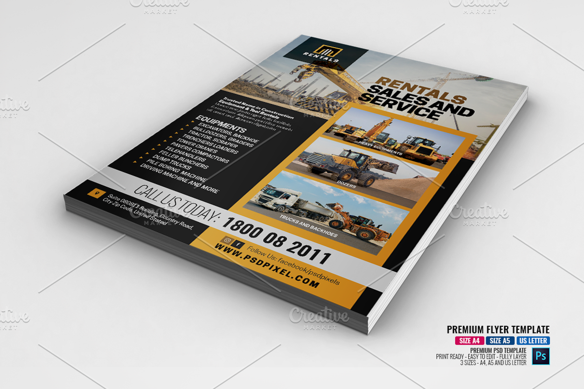 Machine and Equipment Rentals Flyer, a Flyer Template by PSDPixel