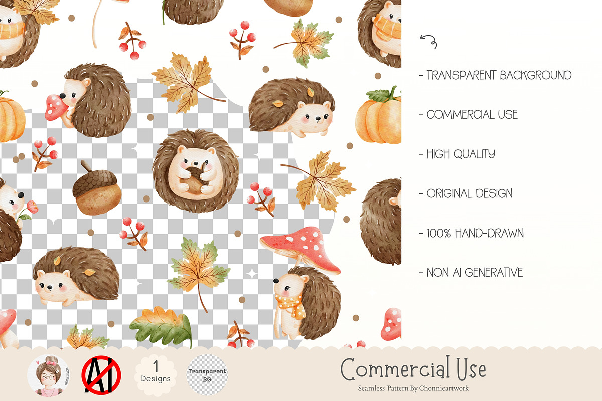 Autumn Hedgehog Seamless Pattern PNG, a Pattern Graphic by Chonnieartwork (Photo 2 of 5)