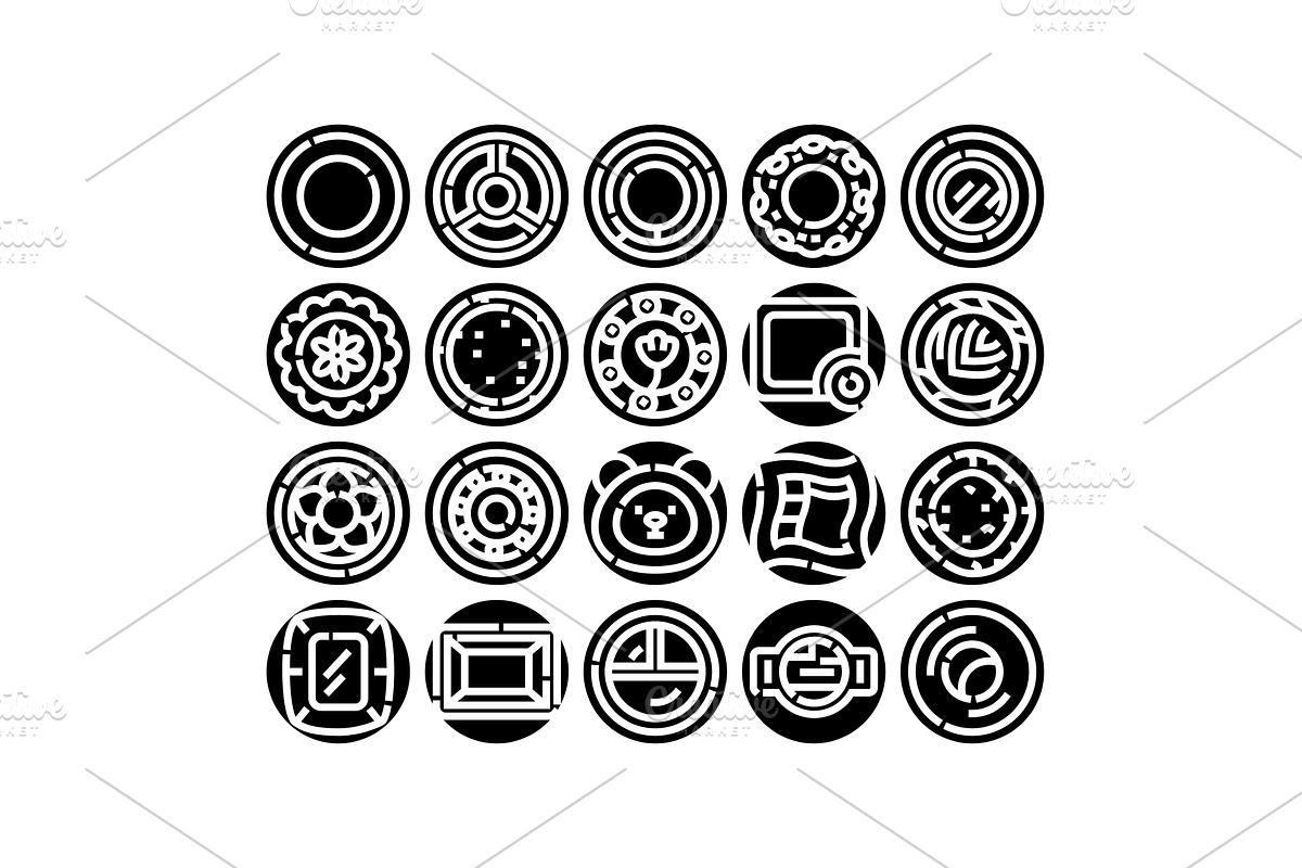 Manhole covers collection street, an Illustration by pikepicture