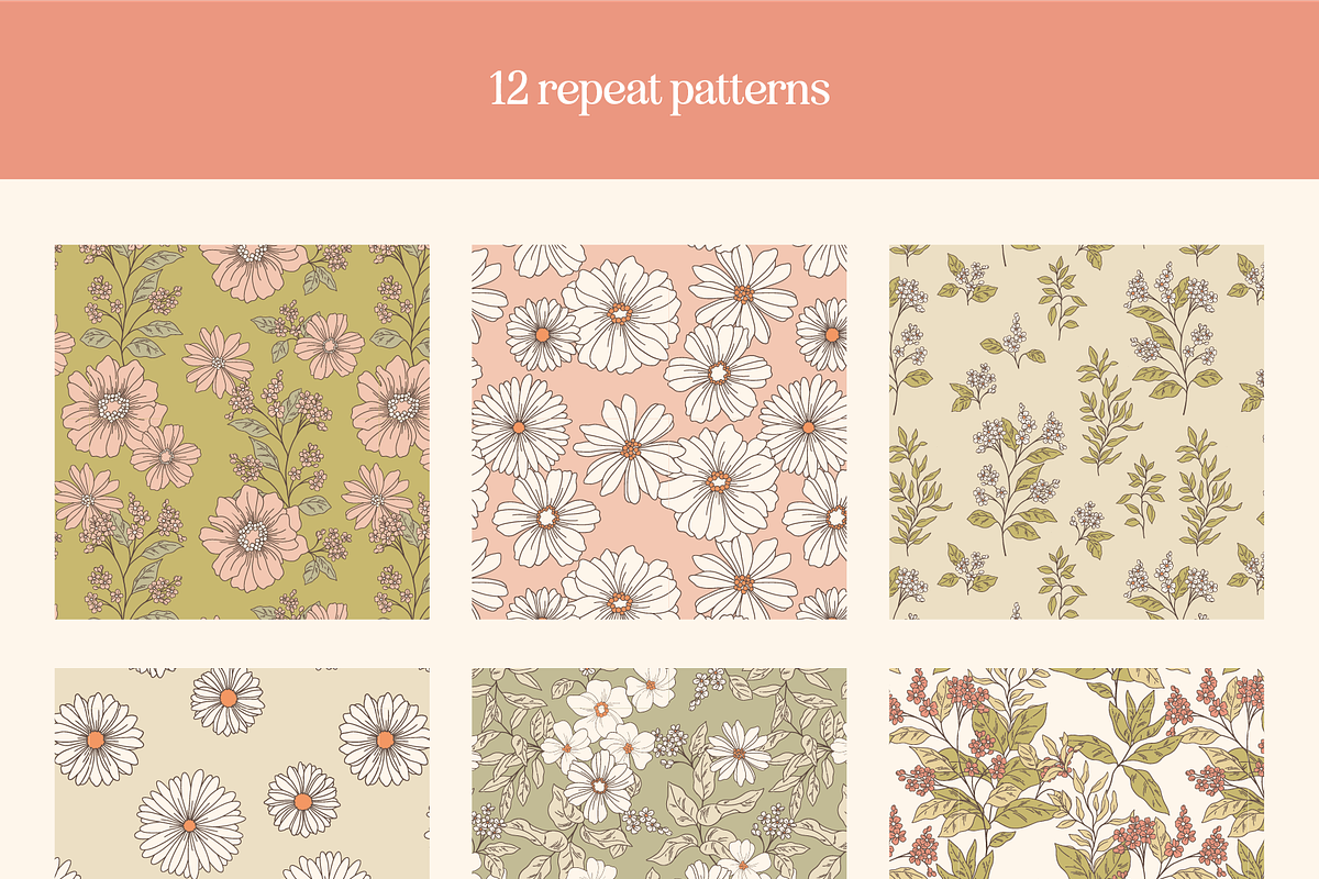 Summer Floral Patterns and Vectors, a Decorative Illustration by Emma Webb Studio (Photo 8 of 14)