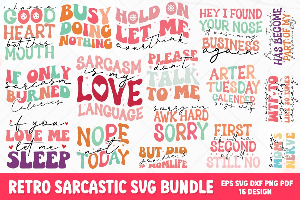 Retro Funny Sarcasm SVG Bundle, an Object Graphic by FiveStarCrafting (Photo 1 of 15)