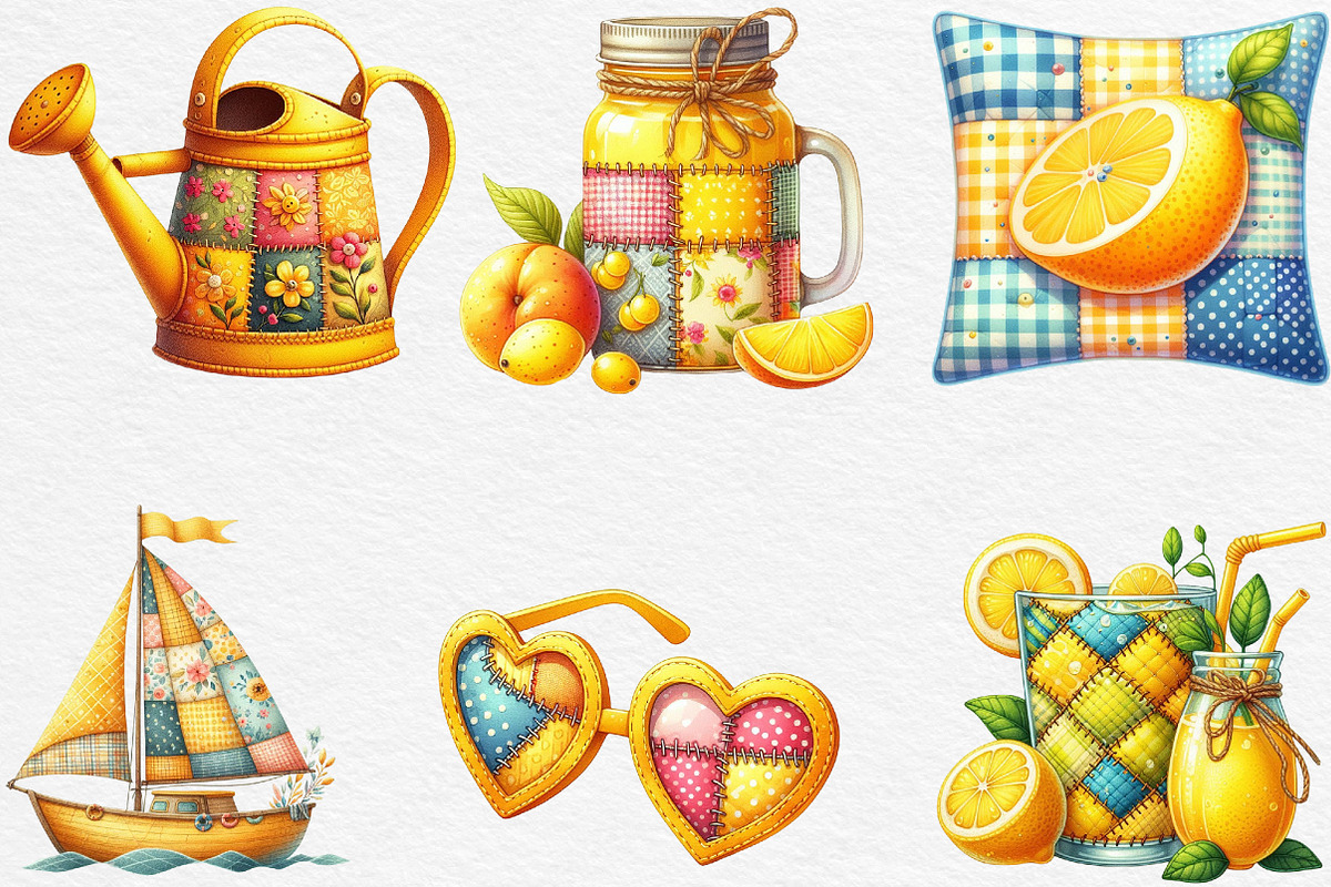 Yellow Patchwork Summer Clipart, an Illustration by Black Bird Studio (Photo 3 of 5)
