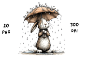 Whimsical Rainy Bunny Clipart, an Animal Illustration by GiraffeCreative (Thumbnail 7 of 19)