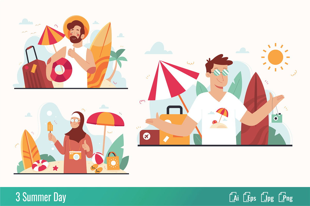 Summer Day - Flat Illustration, a Seasonal Illustration by SlideFactory