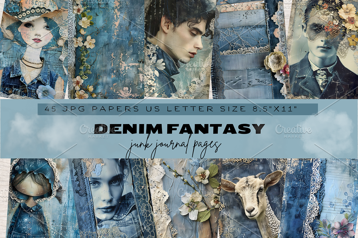 DENIM FANTASY JUNK JOURNAL PAGES, a Person Illustration by Daring Digies (Photo 1 of 8)