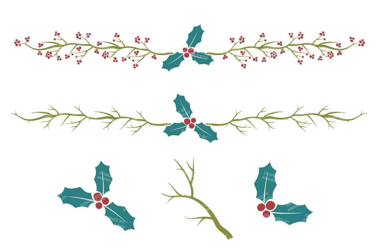 Retro Holly Christmas Clipart, an Illustration by Amanda Ilkov (Photo 4 of 5)