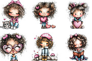 Whimsical Cute Curly Girl Clipart, an Illustration by CraftArtStudio (Thumbnail 3 of 6)
