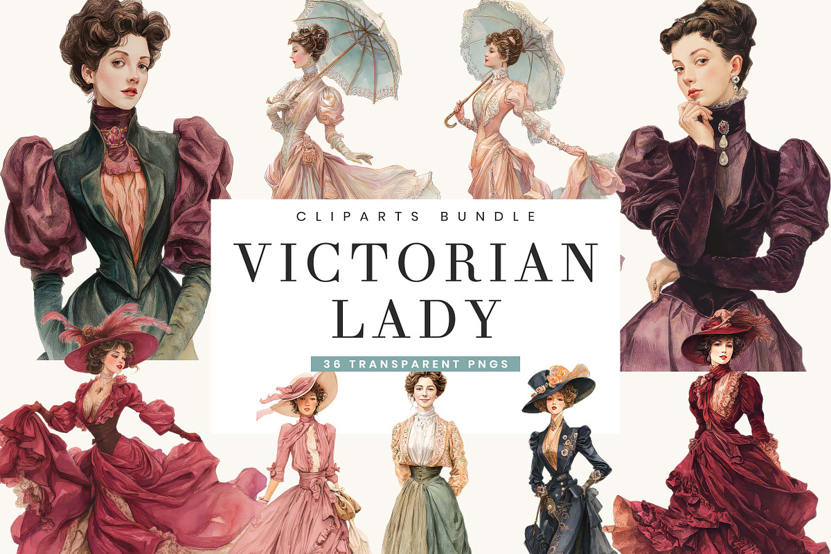 Victorian lady Clipart Bundle, a Person Illustration by BusyDaydesign (Photo 1 of 9)