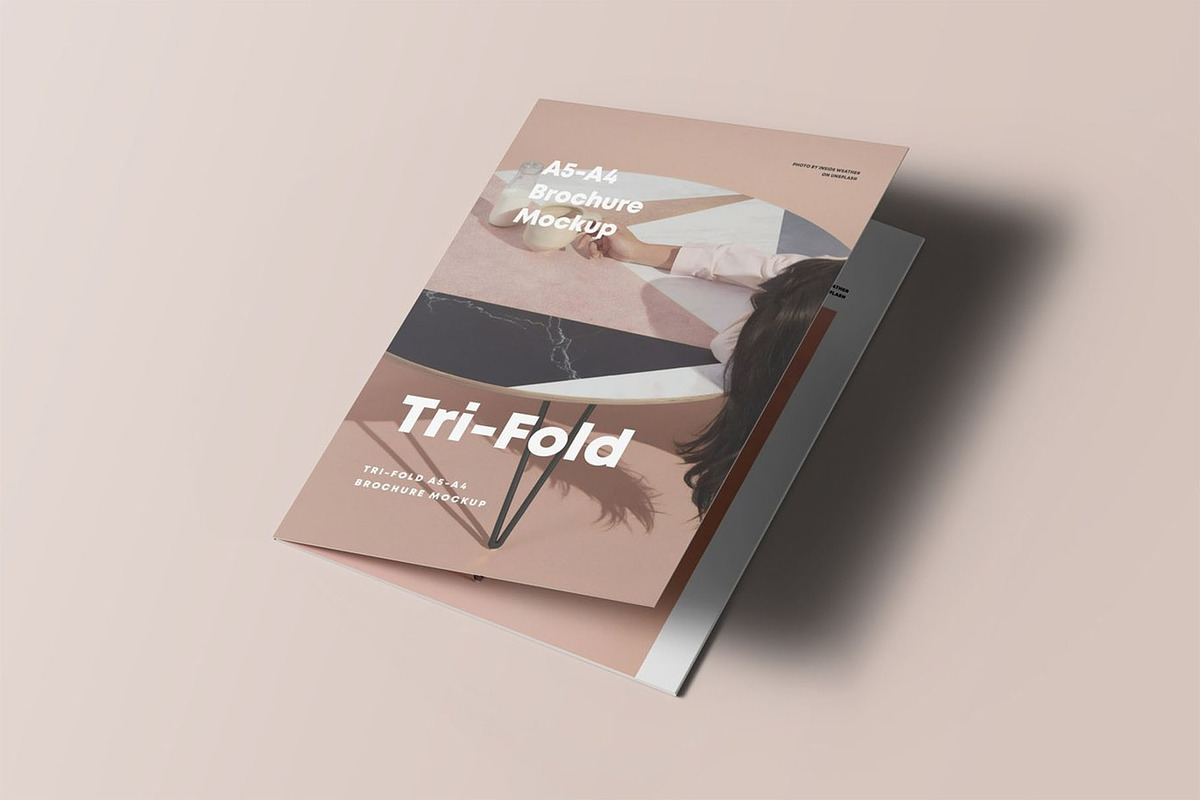 Tri-Fold A5 Brochure Mock-up 3, an Advertising Mockup by Se٧enStudio (Photo 12 of 16)