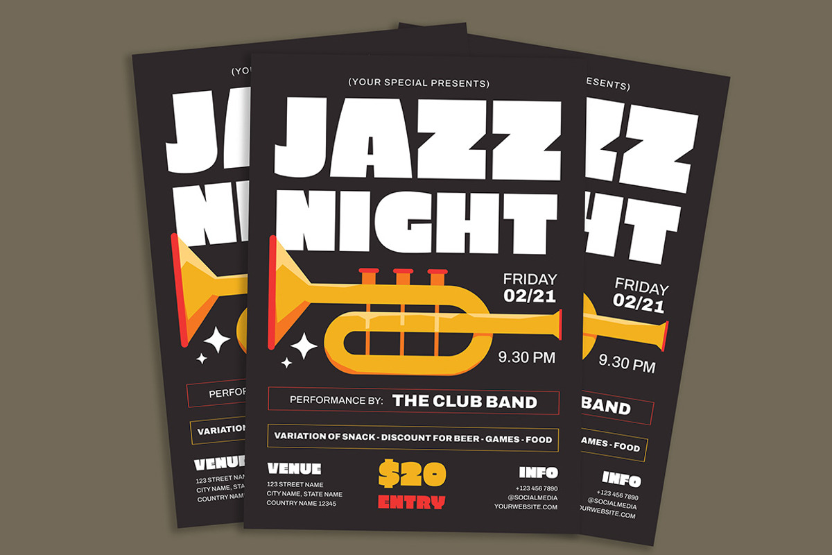 Jazz Night Flyer, a Flyer Template by Gumico Studio. (Photo 2 of 3)