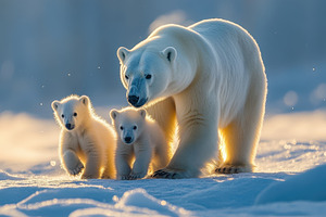 Polar bear family on Arctic ice, cub, an Animal Photo by Pixeness Studio