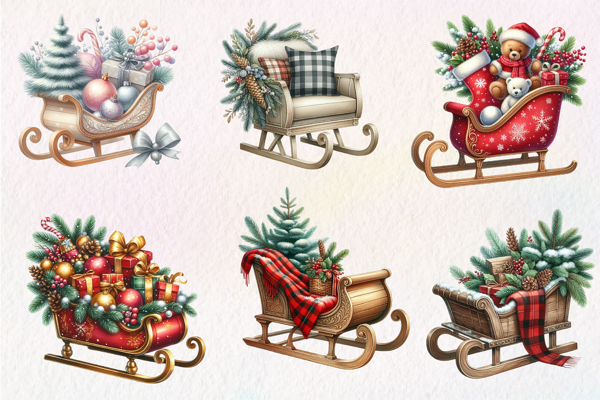 Christmas Sleigh Sublimation Clipart, an Illustration by CreationArt (Photo 2 of 6)