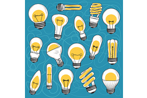 icons set with led bulbs, a Technology Illustration by studiogstock
