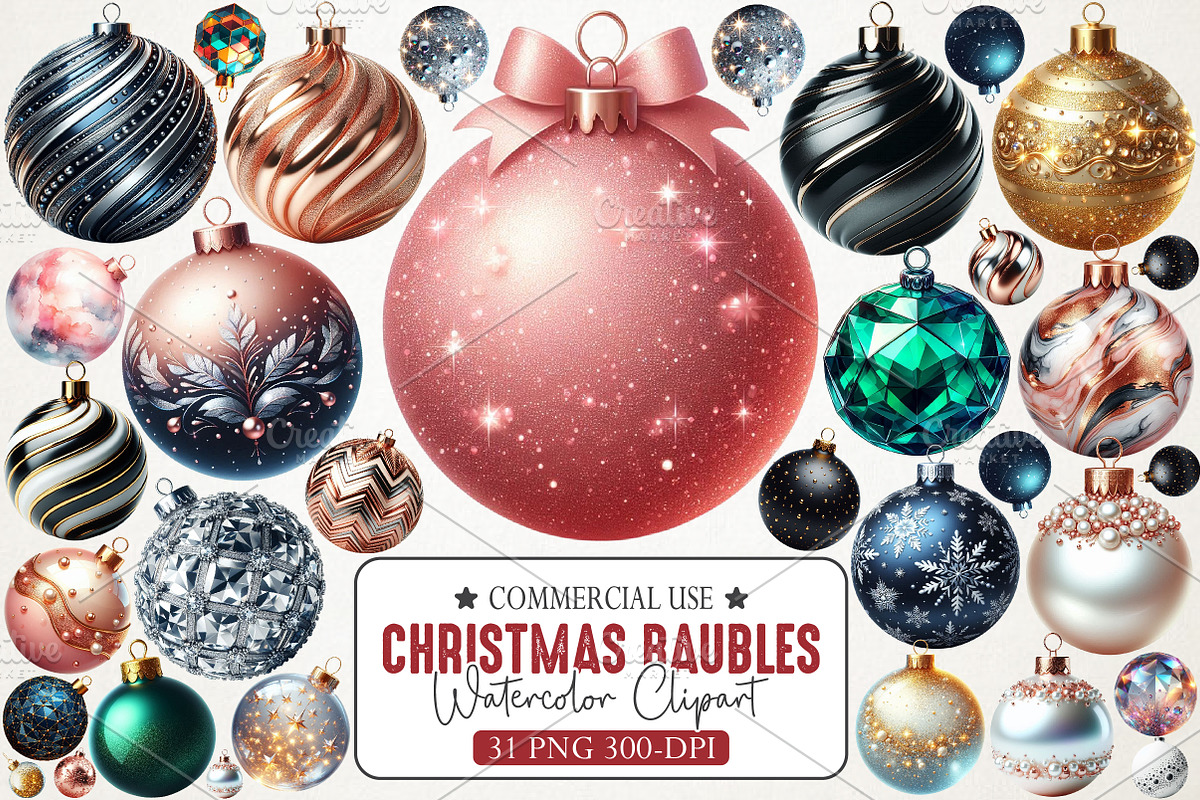 Modern Christmas Baubles Clipart, an Illustration by RobertsArt (Photo 1 of 7)