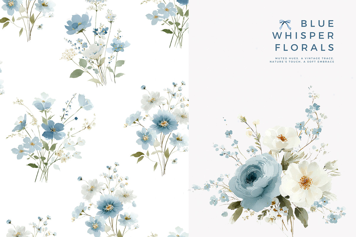 watercolor blue preppy floral clipar, an Illustration by Patishop Art (Photo 4 of 10)