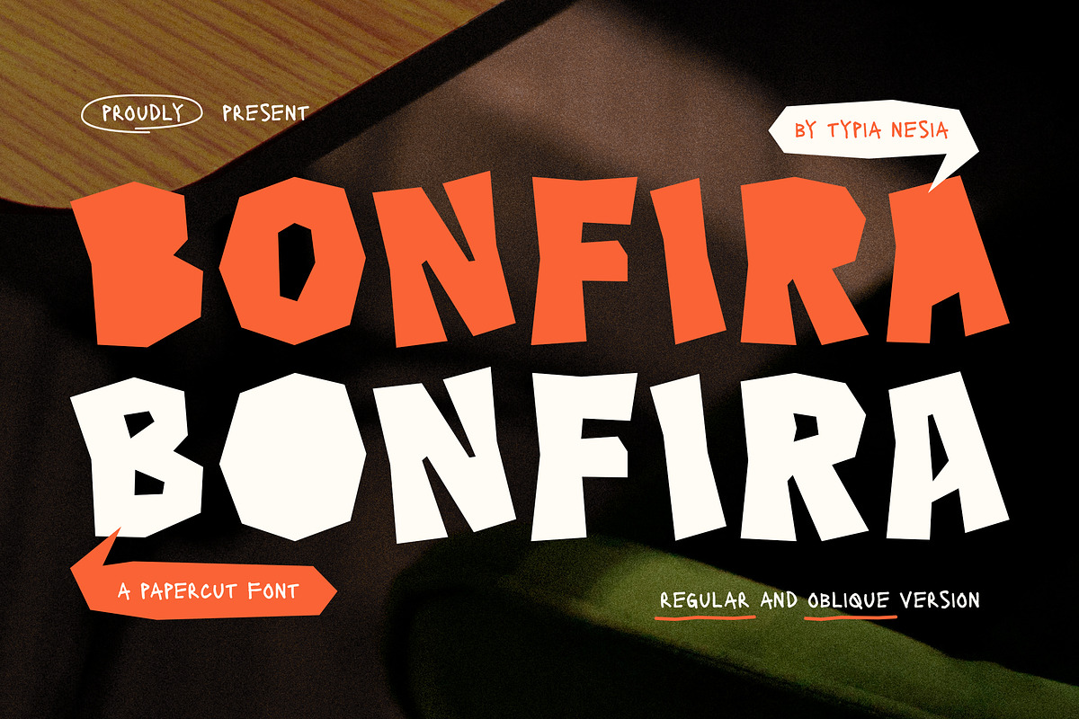Bonfira - Bold Papercut Craft Font, a Handwritten Font by Typia Nesia (Photo 1 of 10)