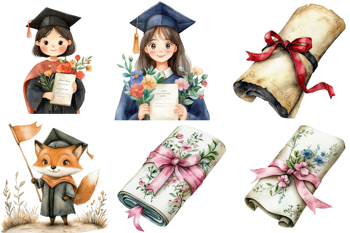 Cute Graduation Day Clipart, an Illustration by Designworld (Photo 3 of 6)