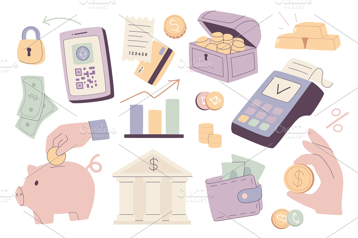 Money and Finance Set, a Finance Illustration by alexdndz