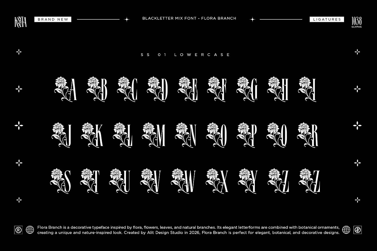 Flora Branch Typeface, a Blackletter Font by alit design (Photo 8 of 20)