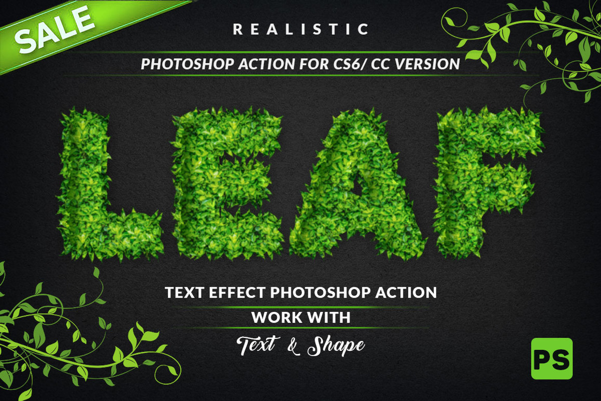 Leaf Text Effect Photoshop Action, an Action Add-On by DESIGNAVO (Photo 1 of 7)