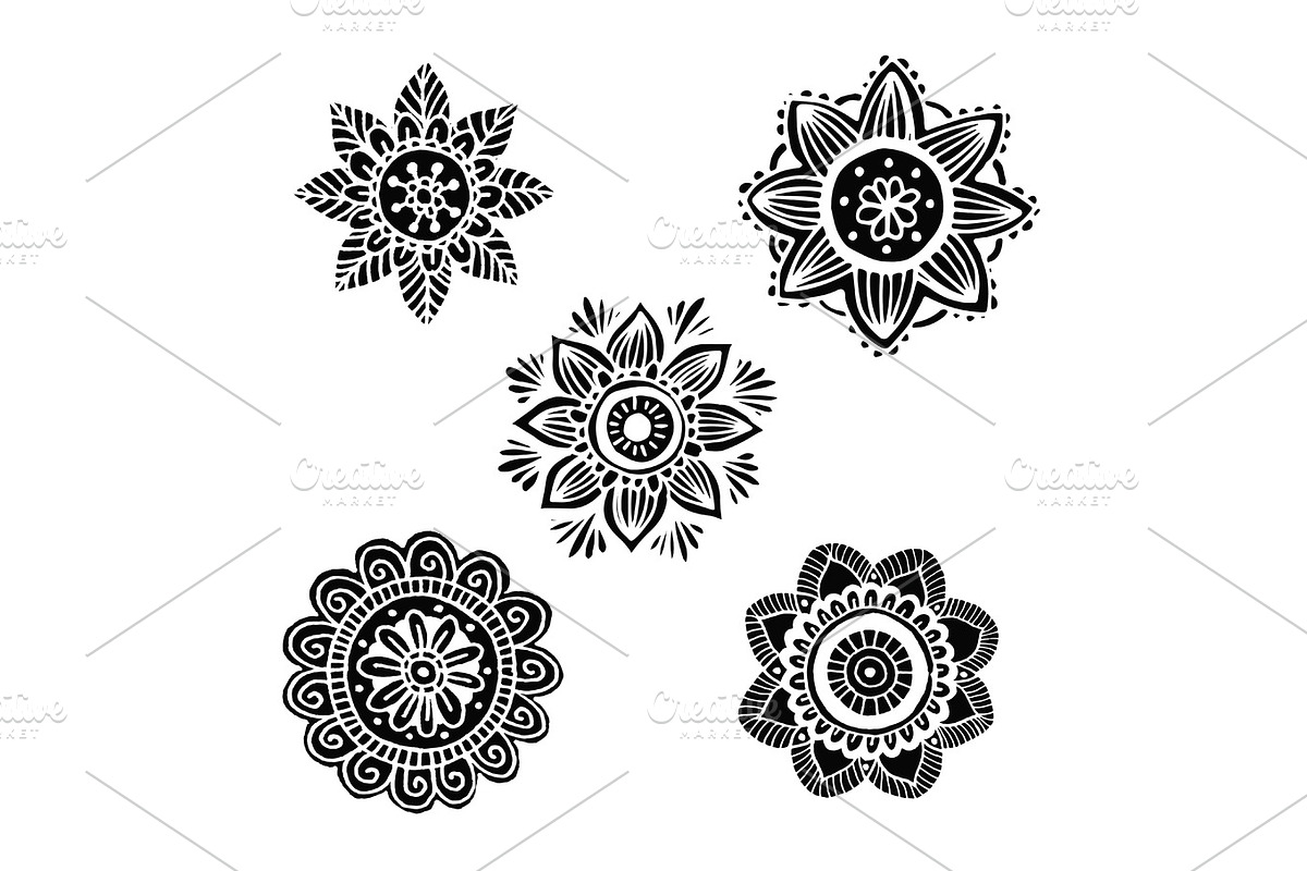 Flower mandala set in hand drawn style, a Decorative Illustration by Lytvynenko Anna