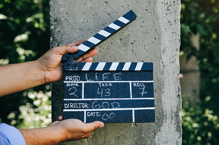 Black clapperboard cinema movie stock photo containing acting and action