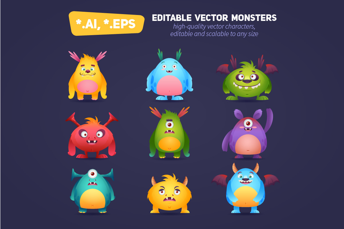 Funny Halloween Cartoon Monsters, an Animal Illustration by Yuzach (Photo 3 of 6)