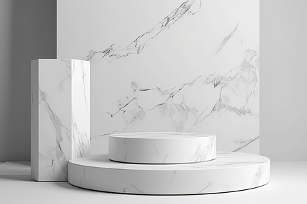 Empty podium showcase natural white marble design, a Photo by Dvoevnore photos
