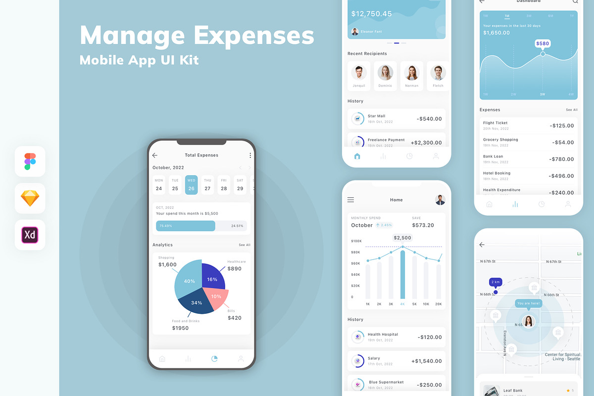 Manage Expenses Mobile App UI Kit, an UI Kit Template by uicube
