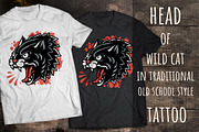 Wild Cat Old School Tattoo tradition, an Animal Illustration by Mak_Art (Thumbnail 1 of 2)