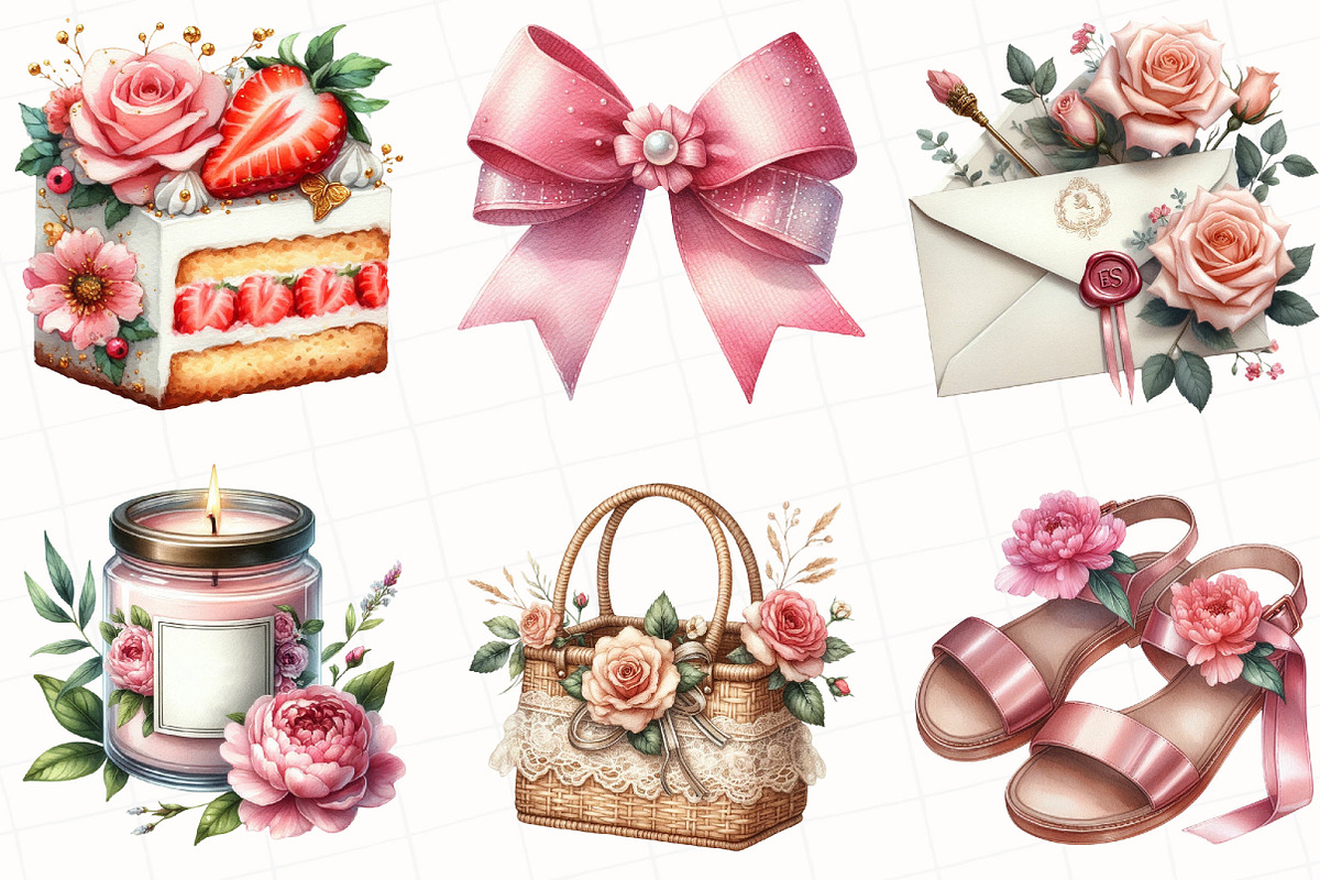 Watercolor Romantic Summer Clipart, an Illustration by OK Design (Photo 2 of 5)