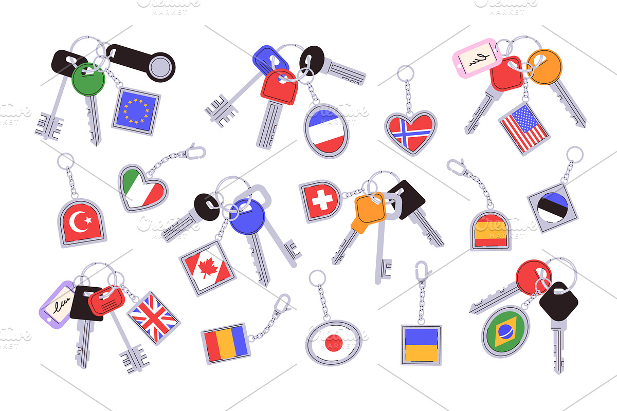 Flag keychains. Key bundles with, an Object Illustration by winwin.art